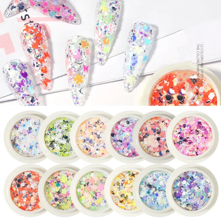 

Golden onion powder laser color butterfly maple leaf star nail sequin set nail accessories DIY nail jewelry