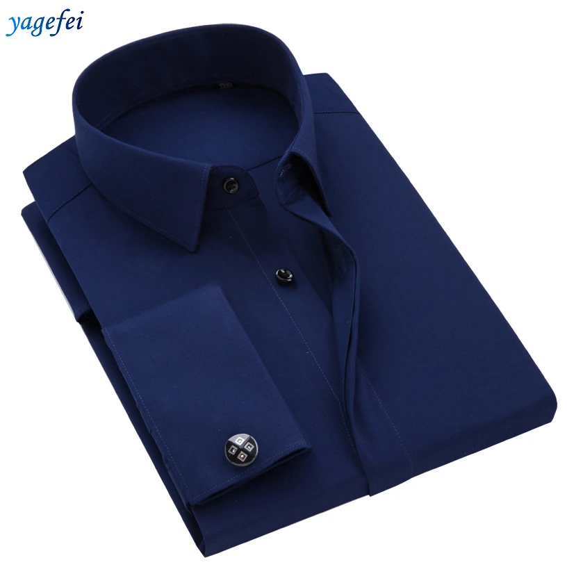 

Hot sale comfortable breathable bamboo fiber plain French cufflinks men's shirt, Colors