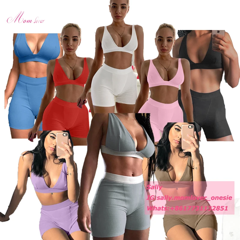 

Sally momlover Women's Summer Sets treetwear Two Piece Sets Bra Crop Tops Sportswear 2 Piece Short Set Women Yoga Suit