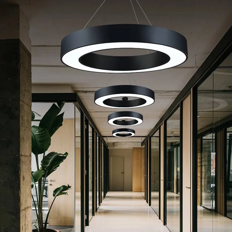 Circular led linear pendant light office decoration round led hanging pendant light with remote control