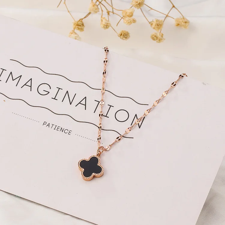 

fashion trendy women titanium steel clover necklace