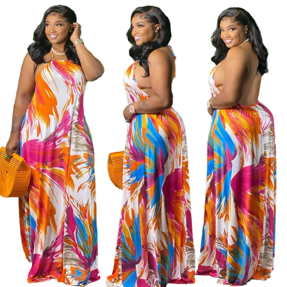 

Latest Plus Size Maxi Long Backless Sexy Beach Wear Summer Floral Casual Dress For Women 2021