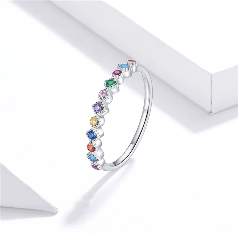 

SCR697 high quality colorful zircon jewelry 925 silver rainbow rings