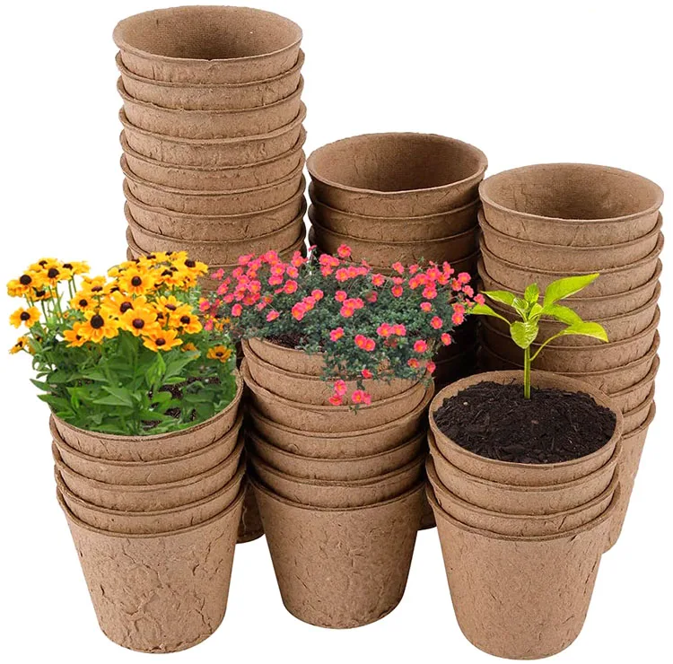 

8 cm round organic biodegradable fiber seedling planting pots cardboard seed pot garden germination degradable paper pulp cup, Dark khaki