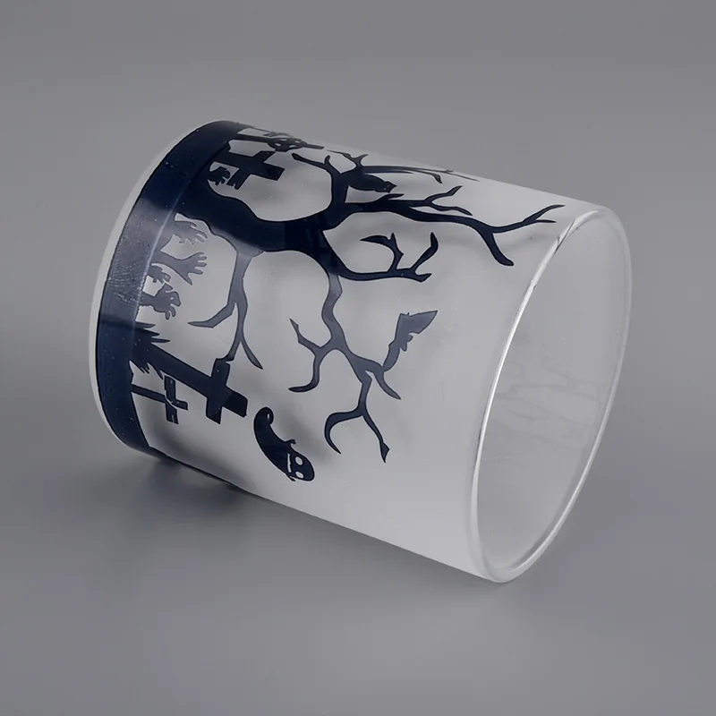 black printing glass candle jar