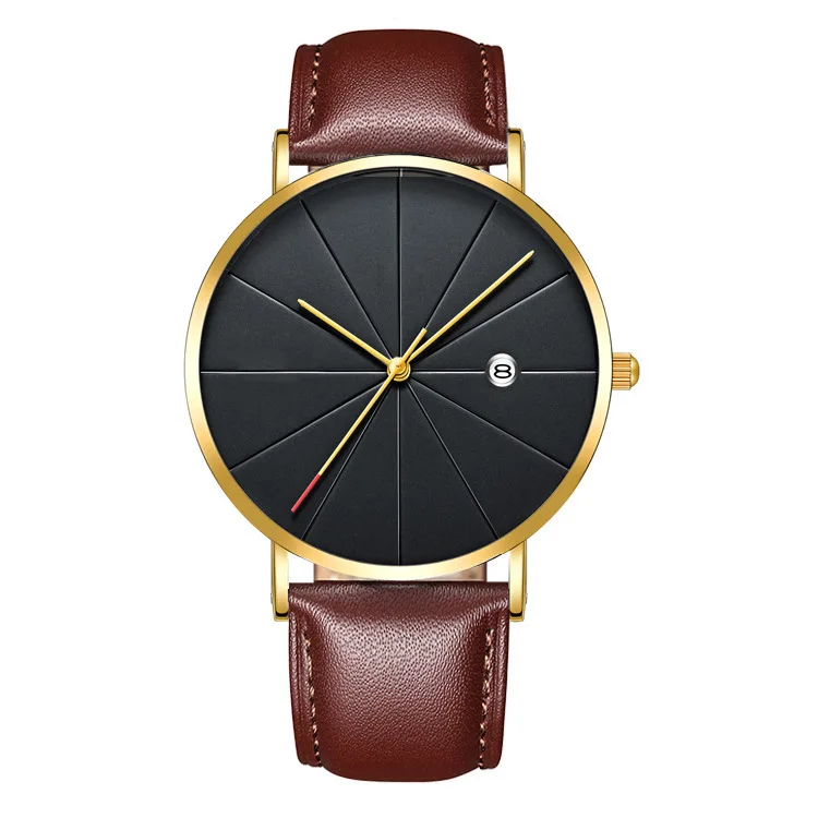 

Men Fashion Sport Stainless Steel Case Leather Band Quartz Analog Wrist Watch Men Watches Wristwatches, 8 colors available