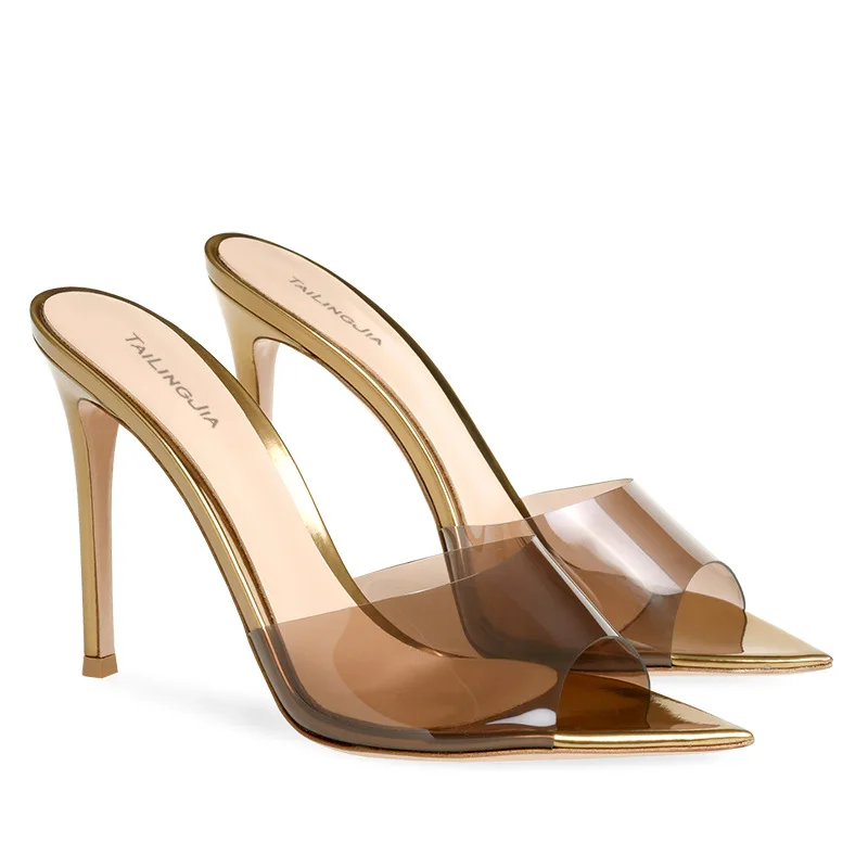 

2021 Fashion New Arrivals Summer PVC Leather Gold High Heel Women's Sandals Shoes Sexy Ladies Wholesale Vendors
