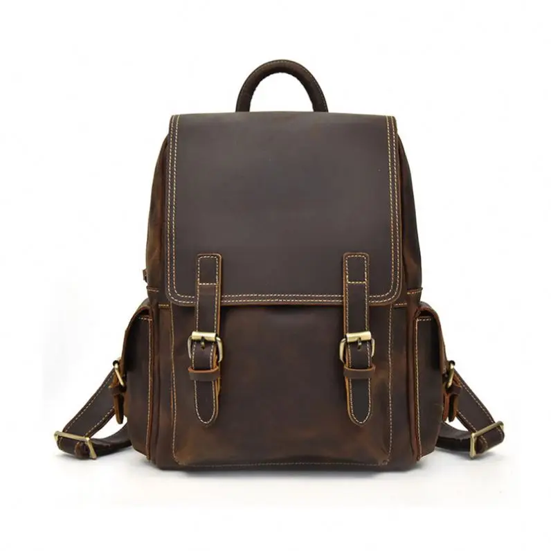 

Waterproof Brown Leather Vintage Leisure Backpack Computer Duffle Bag Handbag Rucksack, As picture show or custom