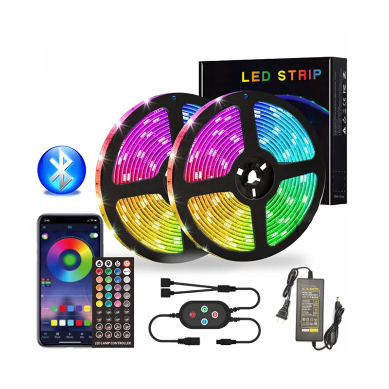 App Controlled Music Sync Color Neon Light Strip Cob Led Set With 40-Key Remote Black Shell Bluetooth