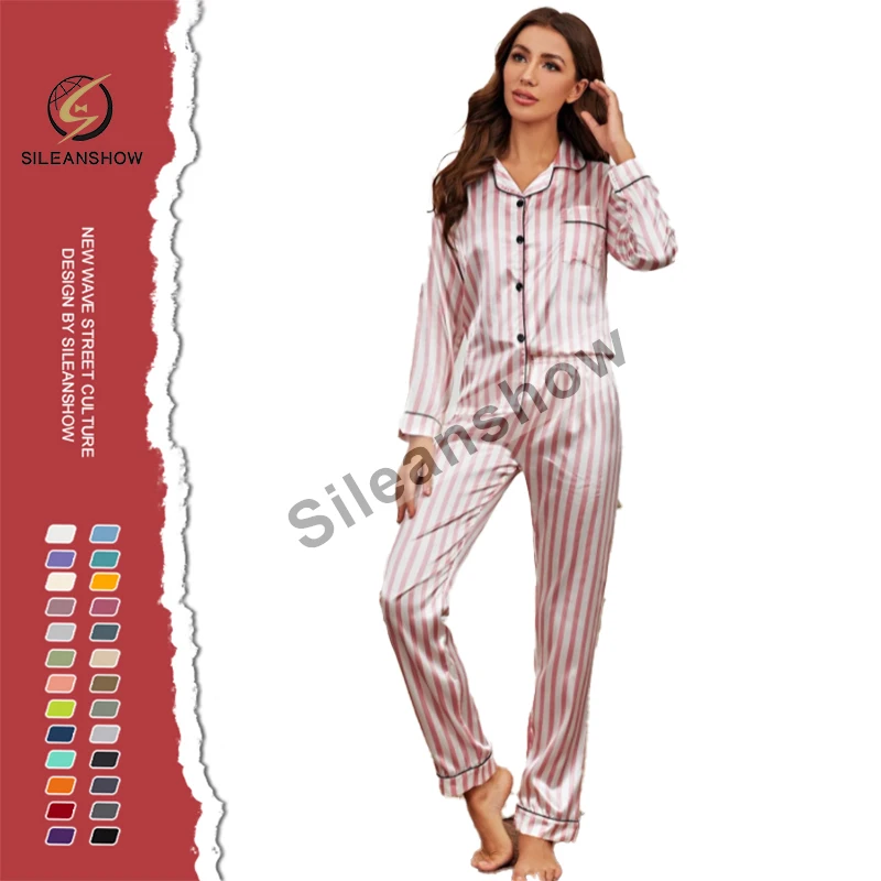 

Fashion Comfortable satin cardigan long sleeve Home Wear women's pajamas