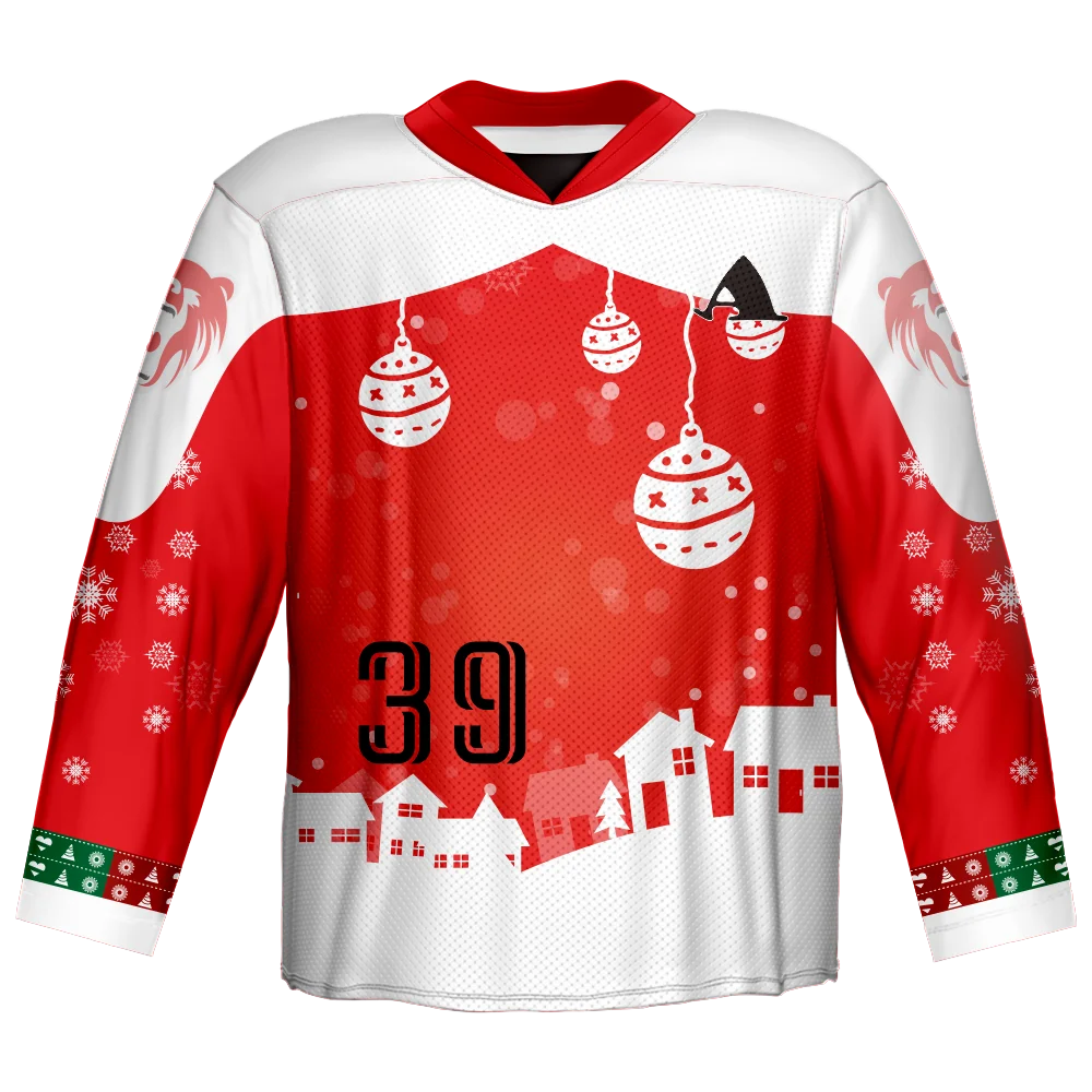 

OEM custom team ice hockey jersey sublimation red and white Christmas hockey top, Customized color