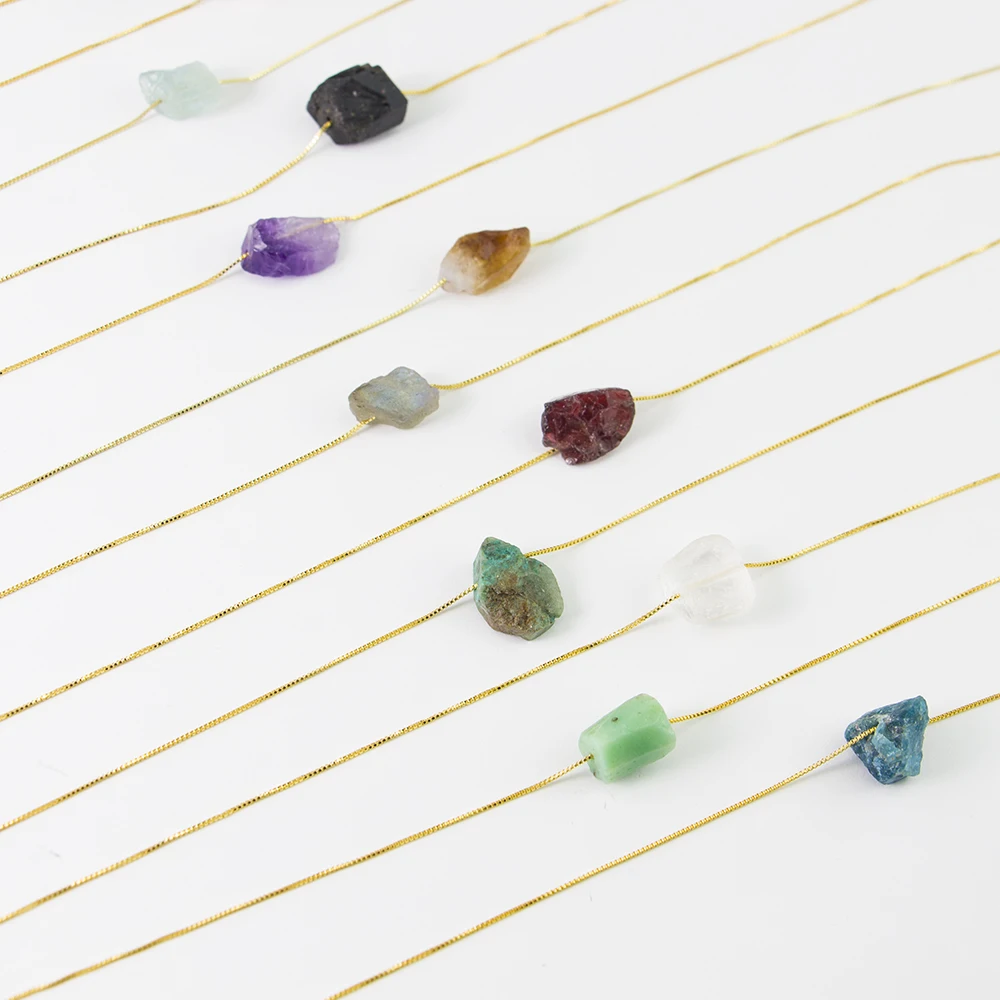 

BD-A1513 Beautiful Natural Raw Birthstone Necklace ,Mini Dainty Stone Pendant Healing gemstone Crystal Necklace for women