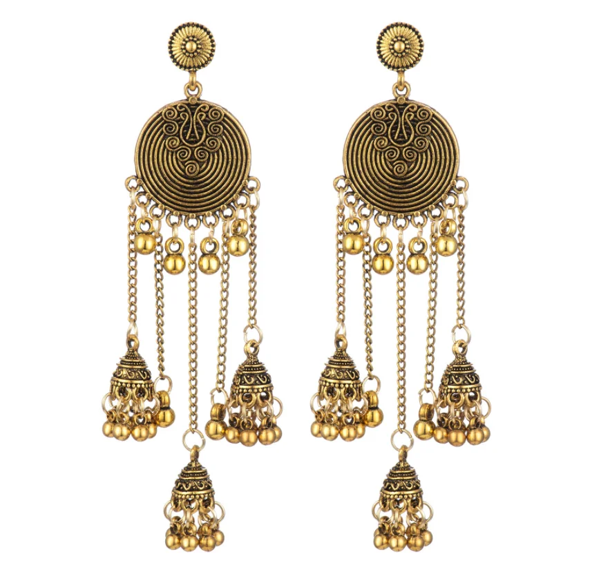 

Amazon cross-border earrings round bell pendant earrings long personality Indian ethnic earrings wholesale, Gold,silver