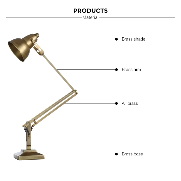 
1 Light American Style Flexible Arm Solid Brass Table Lamp LED For Office Studio Home 