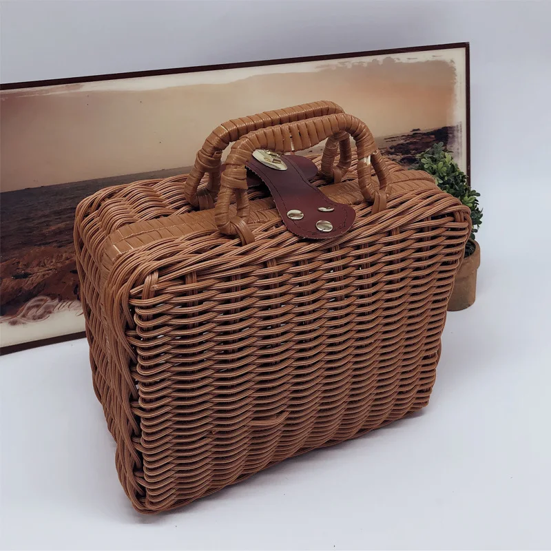 

Handmade rattan storage storage box props organize picnic basket suitcase weaving factory wholesale, Picture color