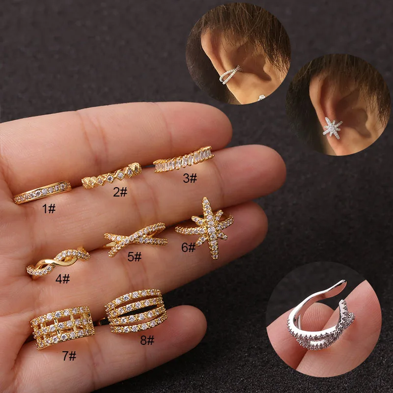 

Huggie Earrings ear clip copper gold plated crystal cartilage earring with Zircon Crystal No ear holes and ear clips