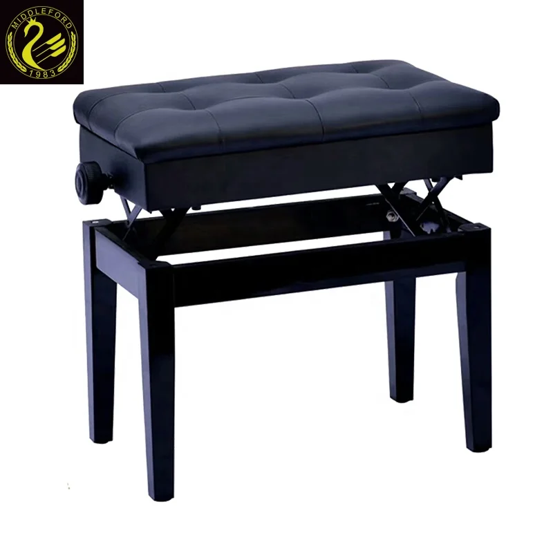 

Solid wood piano bench adjustable straight legs with bookcase stool children piano chair electric piano seat, Black