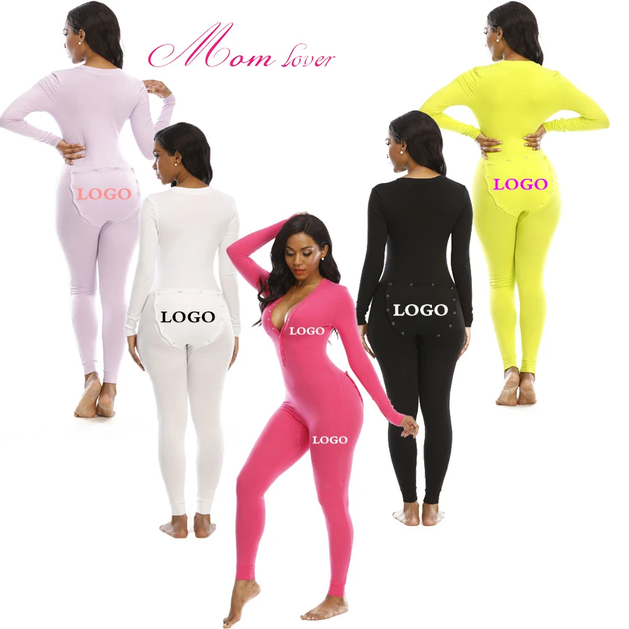 

2020 new custom logo long pants onesie adult onsies soild color long onesie pajamas for women, As picture