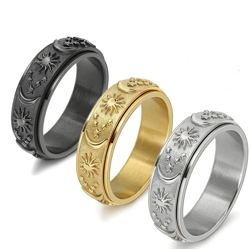 

Stainless Steel Spinner Rings Moon Star Fidget Ring Stress Relieving Engagement Wedding Promise for Women Men Size 5-12
