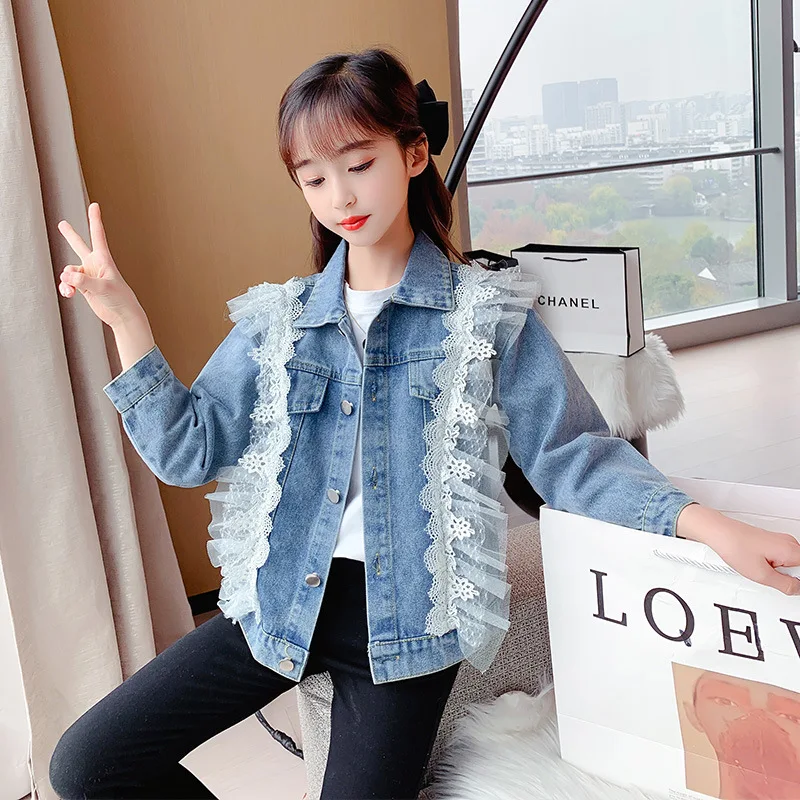 

Hot Sale OEM Casual Jeans Jacket Cotton Windbreaker Breathable Embroidered Baby Girls Denim Jacket, Blue
