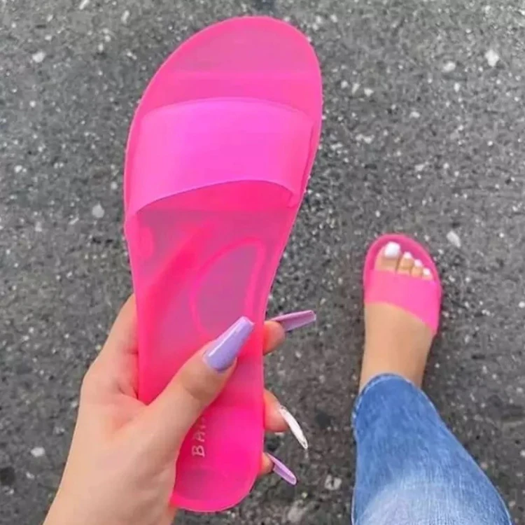 

Summer new fashion flat comfortable Slides outdoor beach open toe transparent jelly slipper