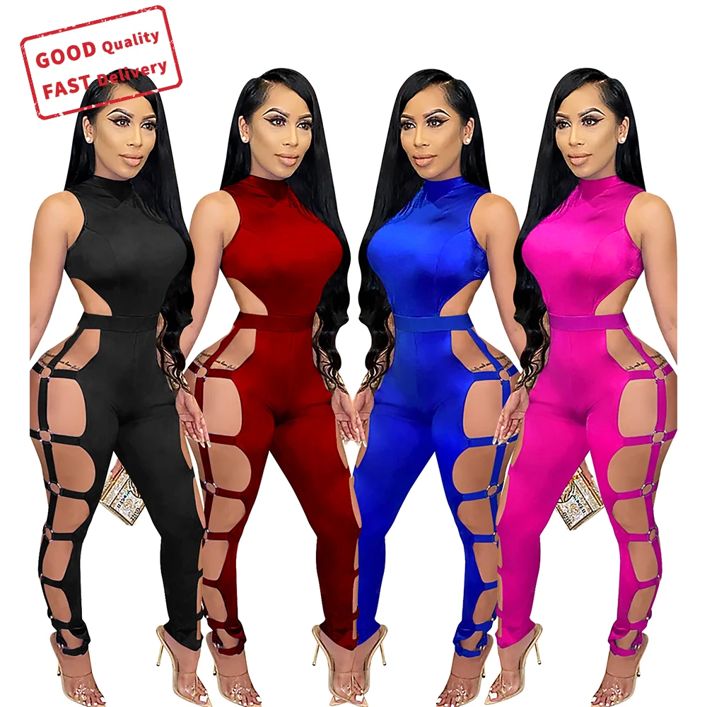 

GQ1595 2021 new arrivals sexy hole jumpsuits backless bodycon jumpsuit women fashionable jumpsuits, Picture