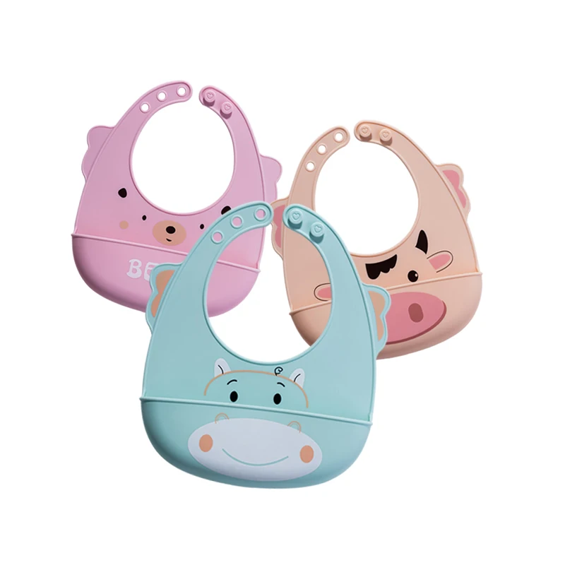 

Waterproof collapsible small cartoon silicone baby bib more than 6 months old, Pink, yellow, blue