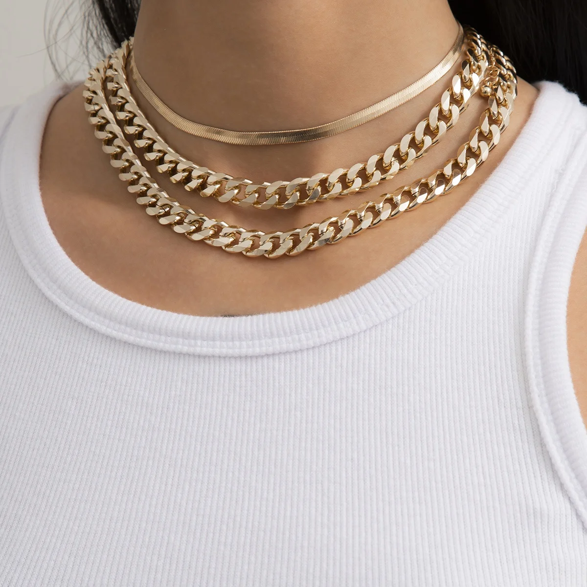 

Hip Hop Fashion Charm Blade Chain Necklace Stainless Steel Thick Cuban Link Choker For Men Women