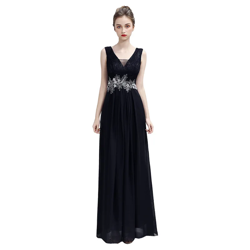 

Wholesale Backless Sexy Sleeveless Party Wear Gown V Neck Luxury Prom Dress Ladies Ball Gown Black Formal Evening Dresses, Customized color