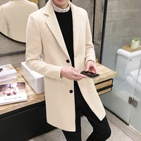 

high quality men's long solid color windbreaker fashion slim warm jacket woolen coat
