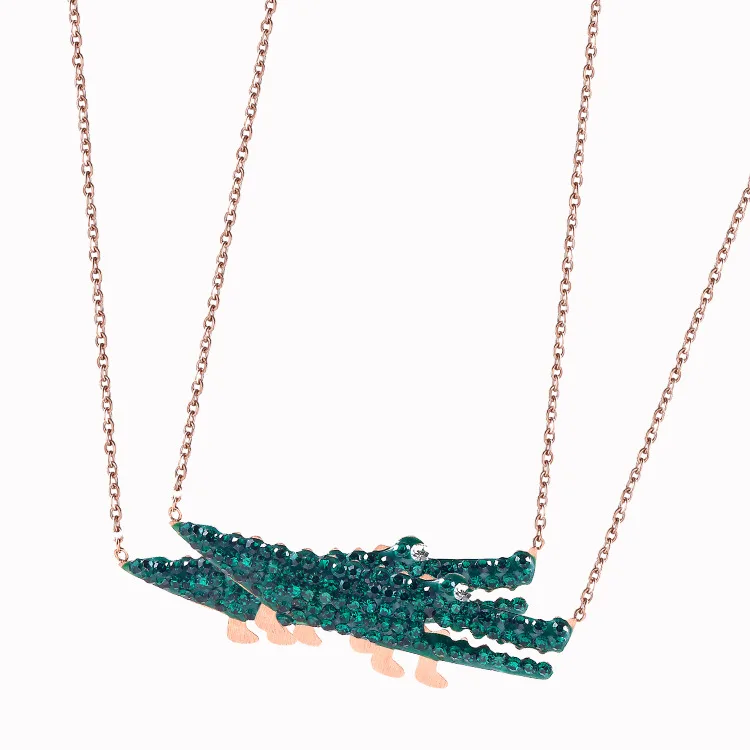 

Wish Amazon Hot Sale Stainless Steel Green Stone Bling Alligator Necklaces