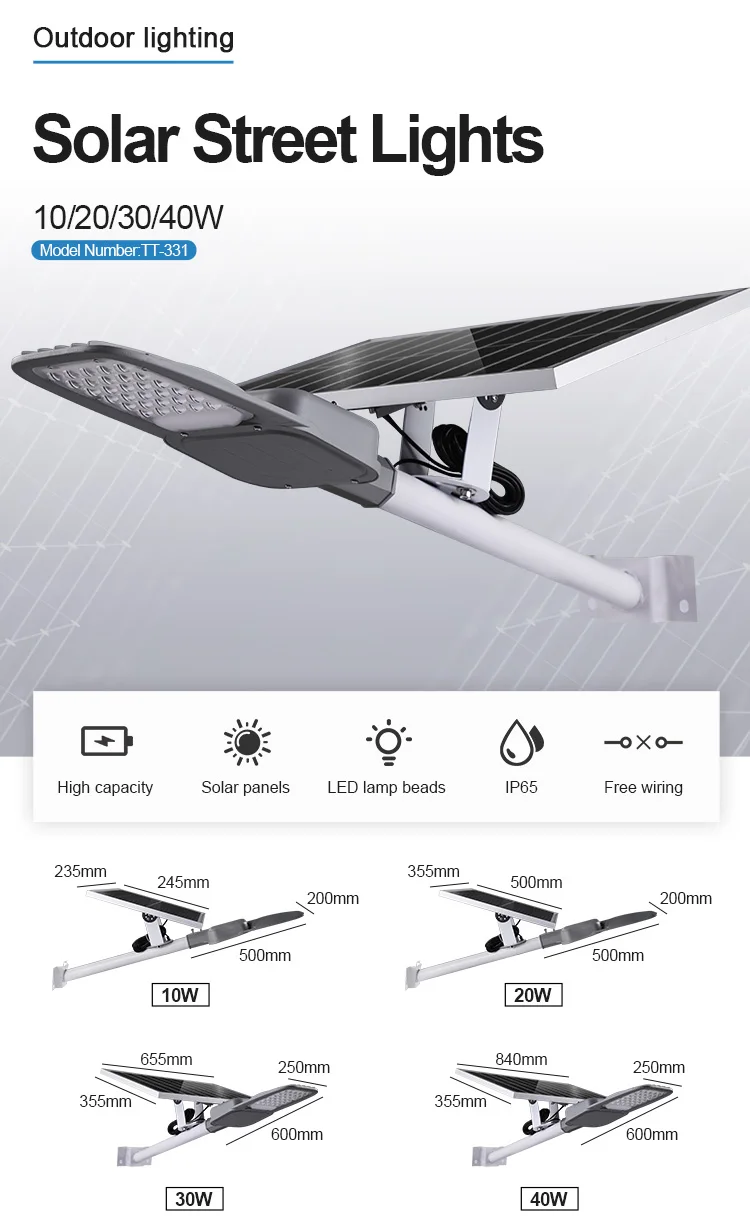 Professional Manufacturer IP65 Waterproof Aluminum Housing Outdoor Solar Power 10W 20W 30W 40W Led Street Lights