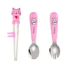 Kids Forks Training Chopsticks Flat Edge Stainless Steel Fork Spoon Grooved Tableware Set with Case for Right-hand Children