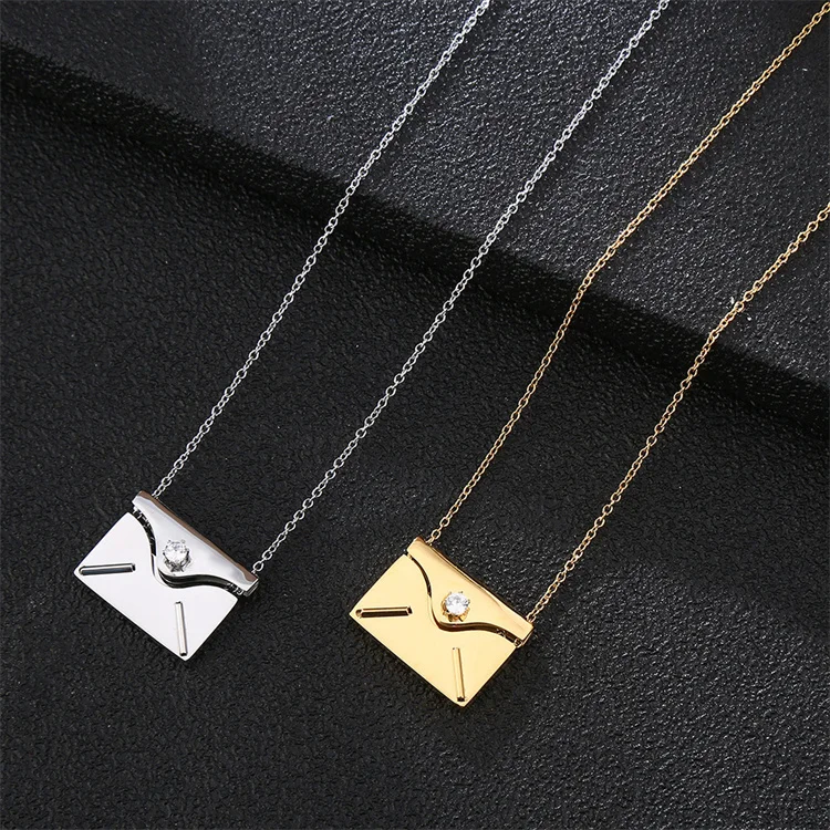 

Hot selling fashion jewelry necklaces Valentine gift crystal envelope pendant charm necklace for women