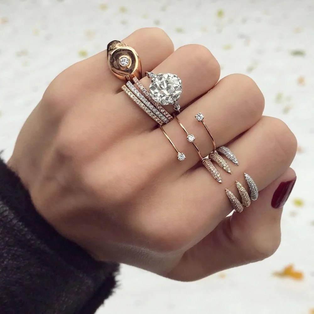 

cz spike rings silver gold rose gold 3 colors micro pave cz open rivet Rock stack finger jewelry, Customized