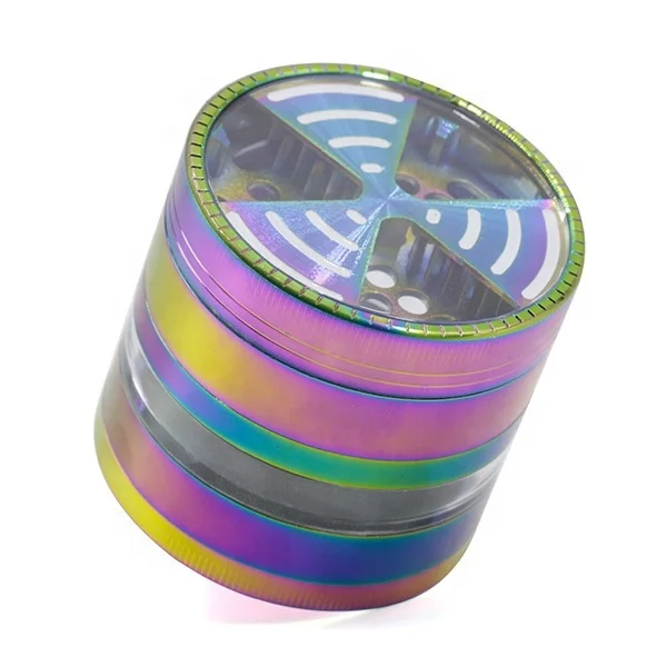 

Colorful Signal Tooth Plane Design Diameter  Zinc Alloy 4 Part Dry Herb Grinder Transparent Side, Picture