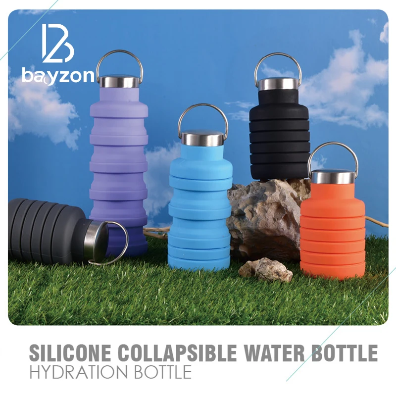 Silicone Collapsilbe Bottle Foldable Water Bottle With Handle 500ml