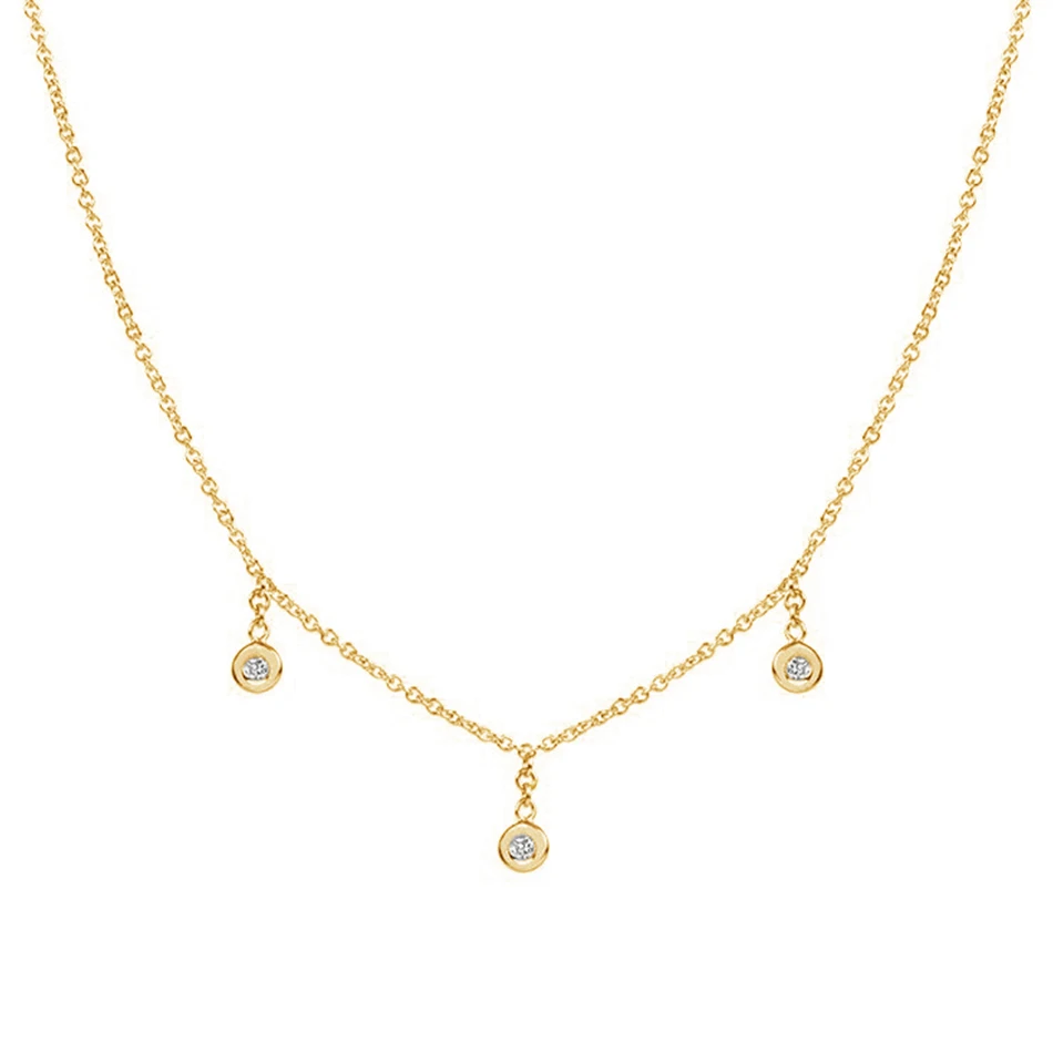 

wholesale gold jewelry suppliers 925 sterling silver minimalist necklace 18k gold plated 3 diamonds drop necklace