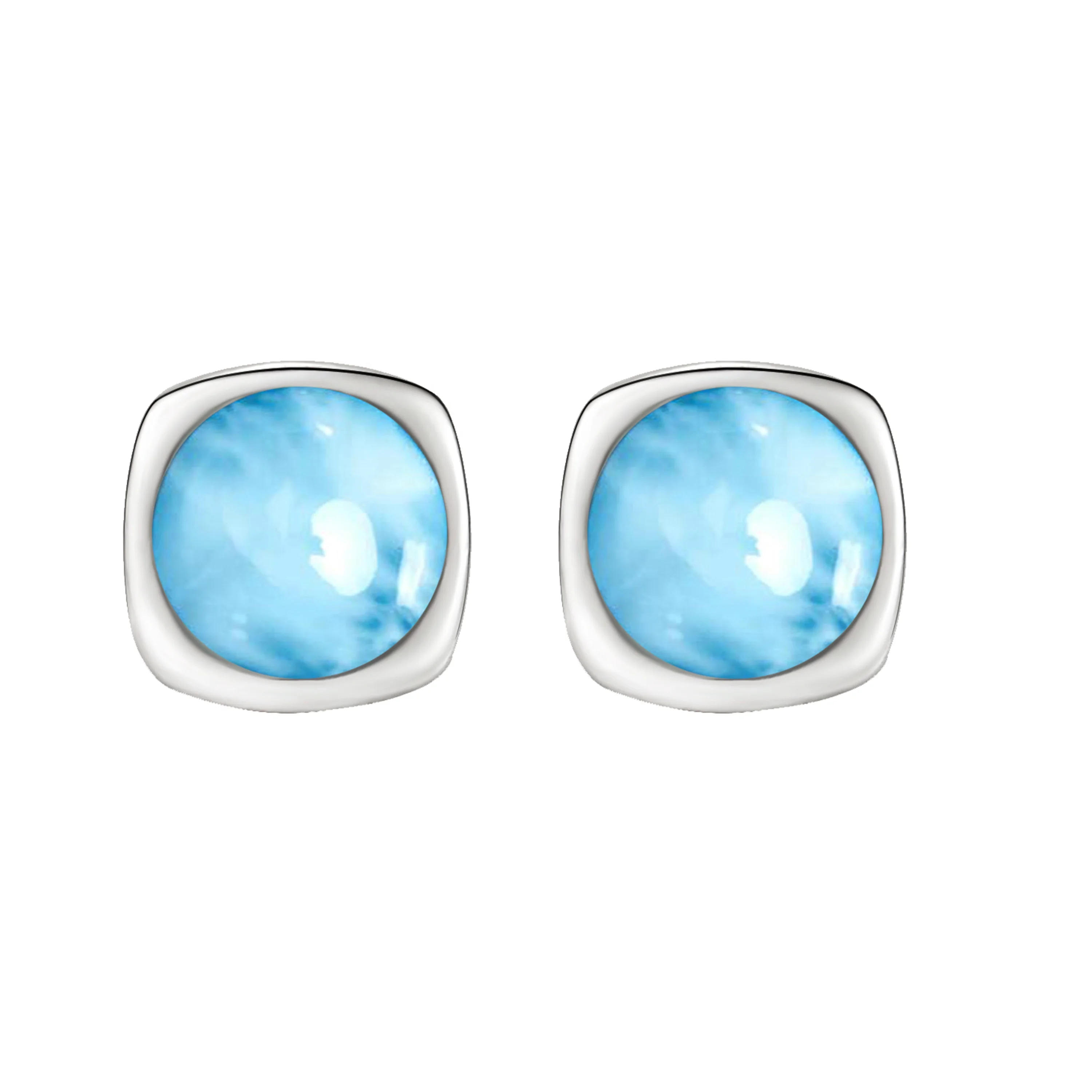 

Fine Jewelry 925 Sterling Silver Stud Earring with 8mm Round Natural Larimar Stud Earring for Women Nice Gift