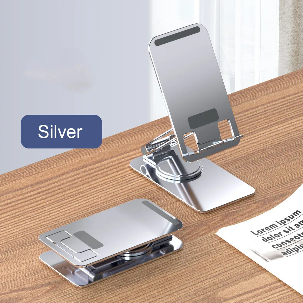 

Aluminum alloy mobile phone holder stand Desktop Plate Bracket Phone Bracket Rotary Folding holder come with non-slip mat