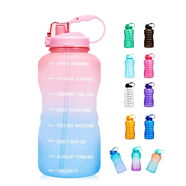 

BPA Free Gradient Color Gym Motivational Water Bottle for Girl with Paracord Handle & Removable Straw, Custom