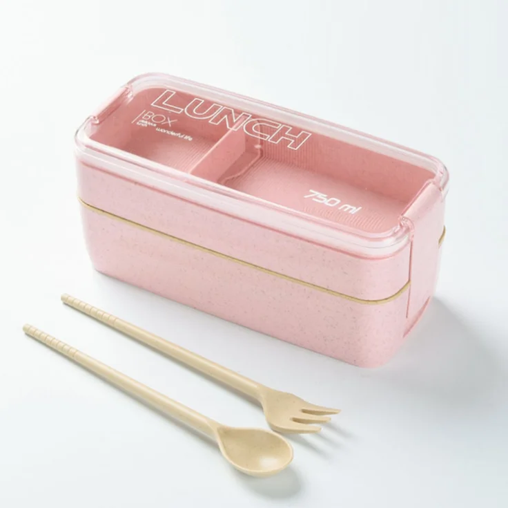 

Rice Husks Plant Fiber tiffin box food container with compartments double layer wheat straw wheat fiber lunch box with cutlery