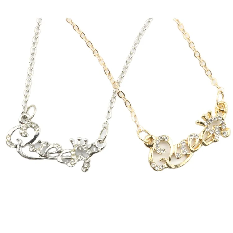 

Hot sell short letter item decoration lock chain queen letter crystal alloy pendant necklace