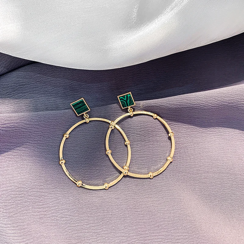

fashion green rhinestone zircon hoop circle drop earrings