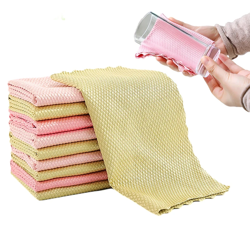 

5PCS/lot Microfiber Cloth No Trace Glass Cleaning Towel Absorbent Dish Cloth for Tableware Kitchen Rag Household Cleaning Tools, Pictures