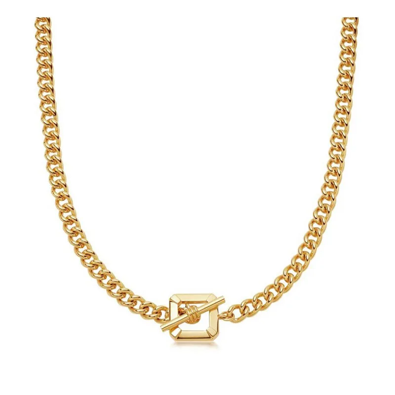 

High Quality T Bar Style Curb Role Chain Collar Necklace Simple Square Toggle Belcher Link Chain Necklace Accessories Mujer, Picture shows