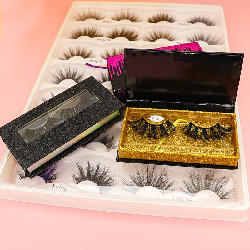 

custom box eyelashes 25mm mink eyelashes volume cruelty free real mink fur lashes, Black color