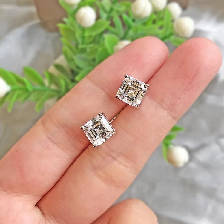 

Zuanfa inspired earrings women fire sparkling vvs moissanite diamond asscher cut moissanite women modern earing