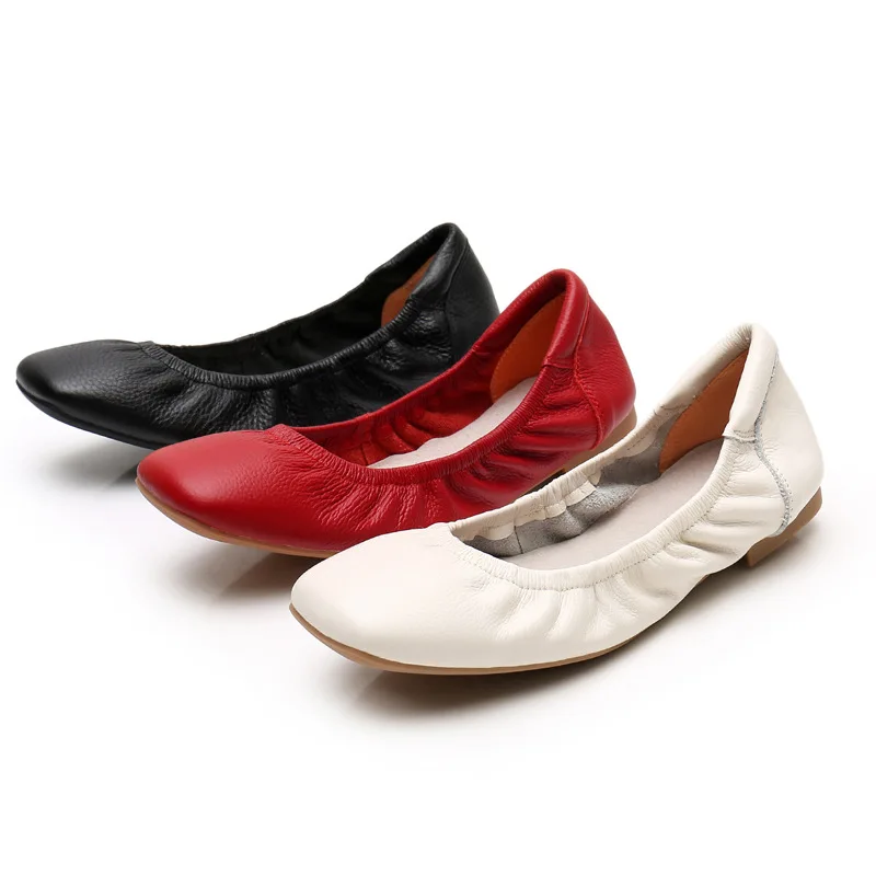 

Real Cow Leather Single Unique Shoes Female Shallow Mouth Flat Bottom Shoes Soft European Trendy Genuine Leather Shoes