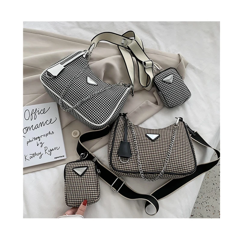

Luxury Houndstooth Shoulder Bag Set For Women Trendy Vintage Nylon Handbag Female Subaxillary Bags Casual Crossbody Bag Bella